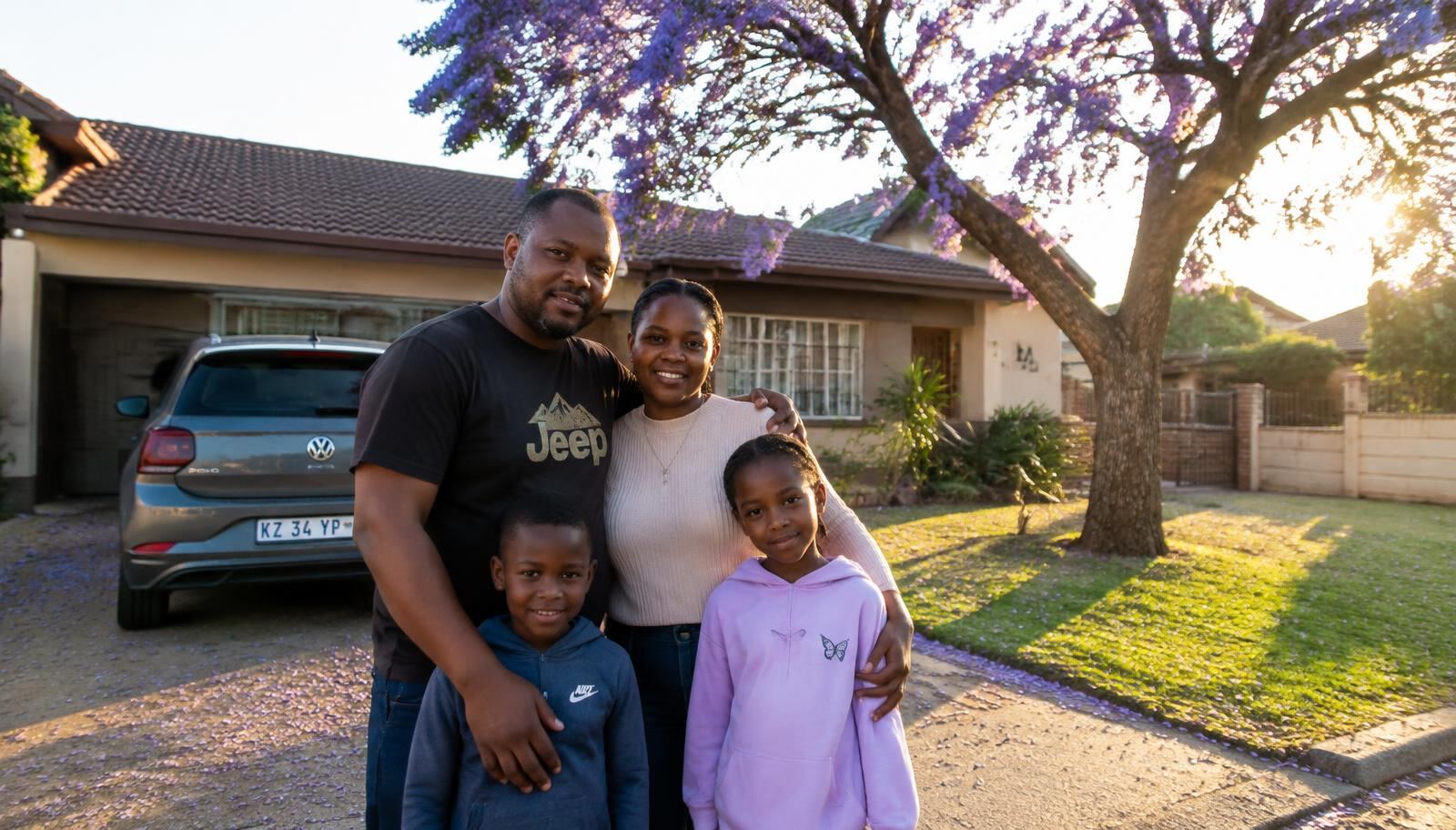 Family outside their home in Kempton Park